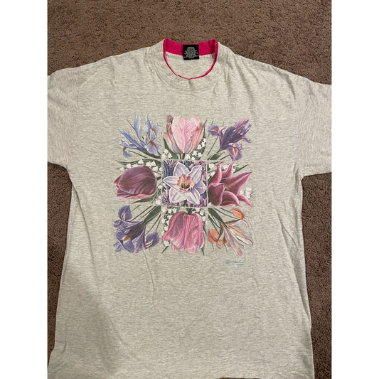 Vintage Rare Flower Shirt Color Sleeves Nature Art XL