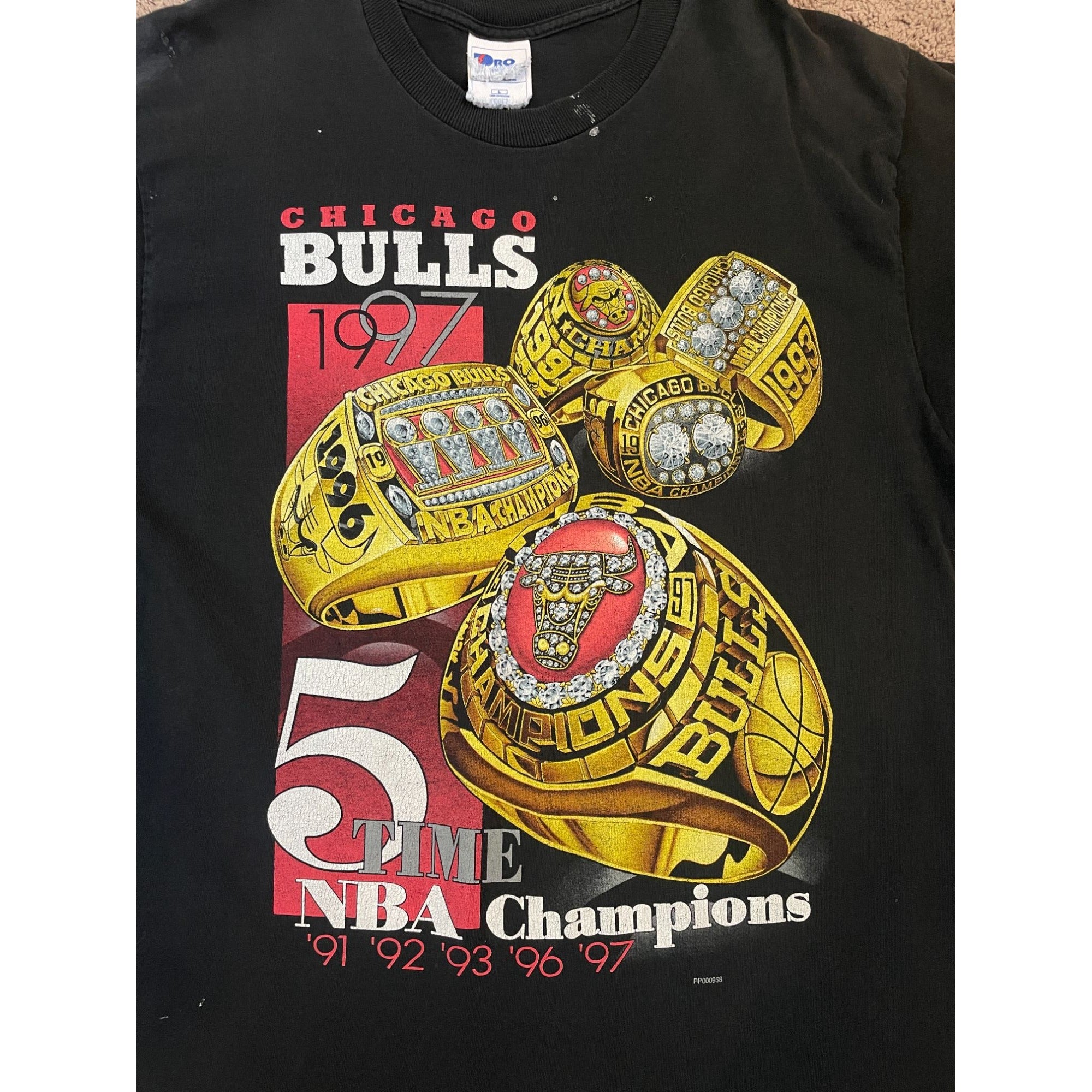 Vintage Chicago Bulls 1997 NBA Champs Finals 5 Rings XL T-Shirt NWT VTG 90s  | #1898201725